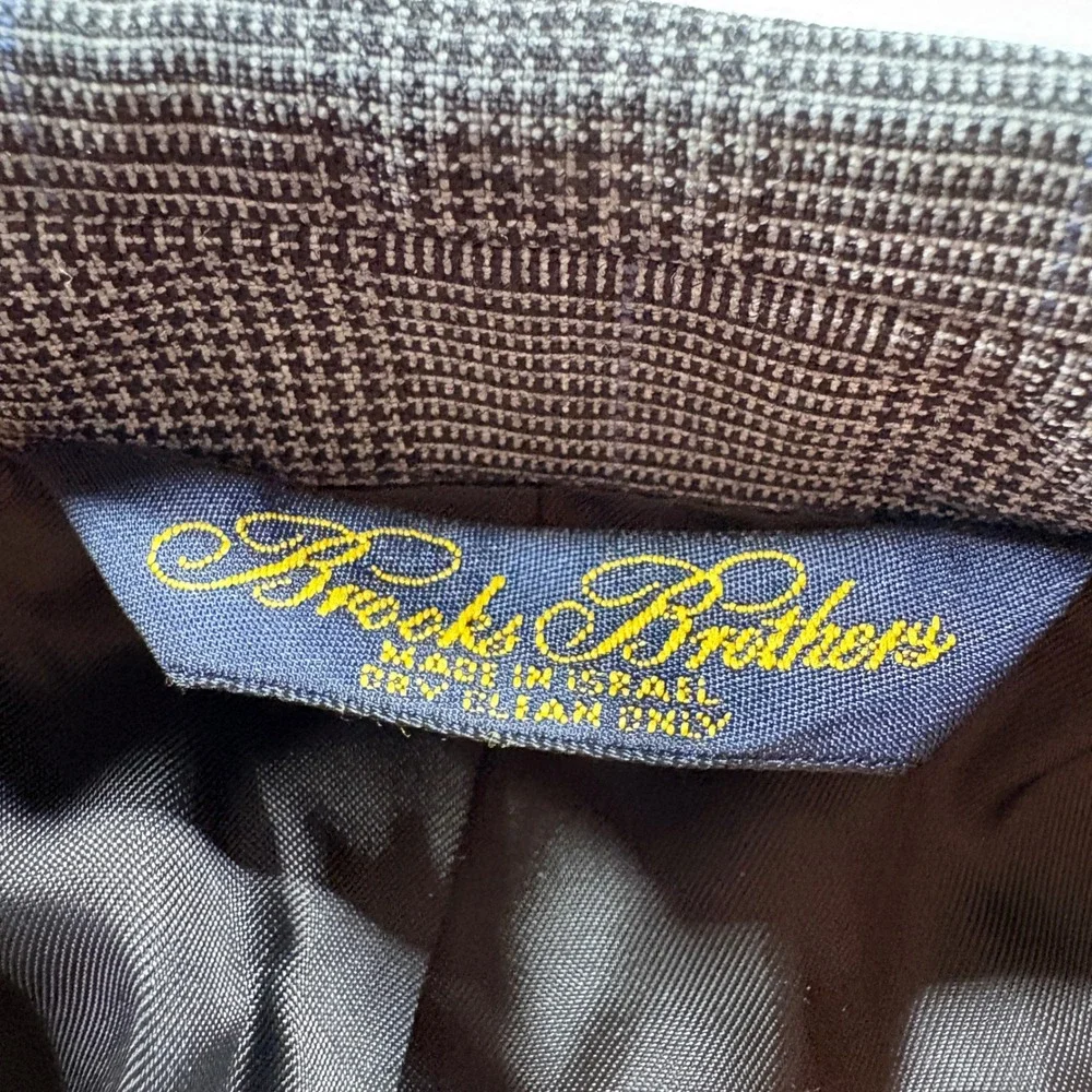 Brooks Brothers Brooksease Blazer Mens 43L Grey Glen Plaid Wool Sport Coat